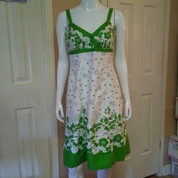 madison leigh Dresses & Skirts - Madison Leigh White & Green Floral Dress W/ Paddin
